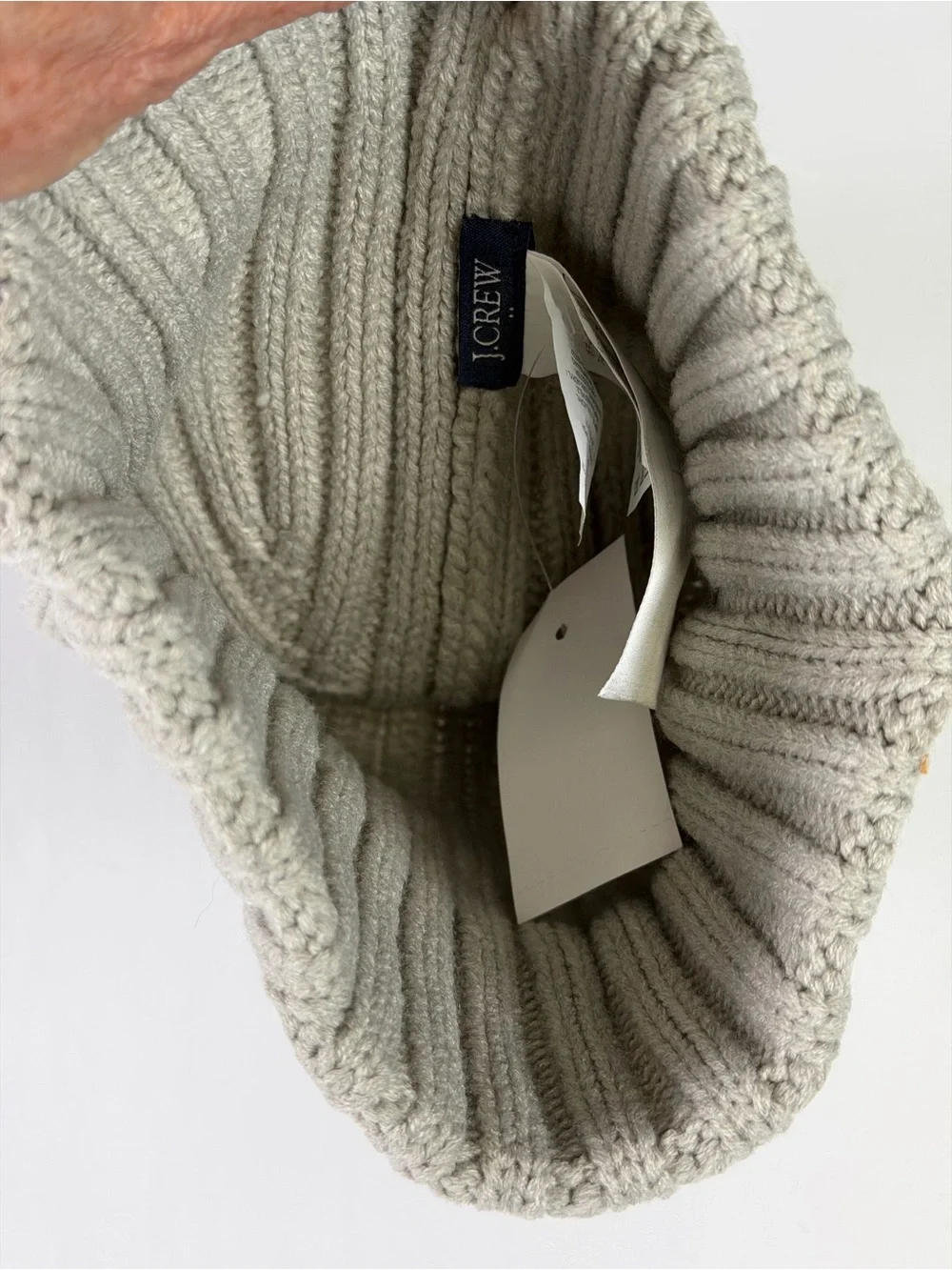 J. Crew Gray Knit Beanie with White, Gray & Peach Pompom!  NWT - warm fashion